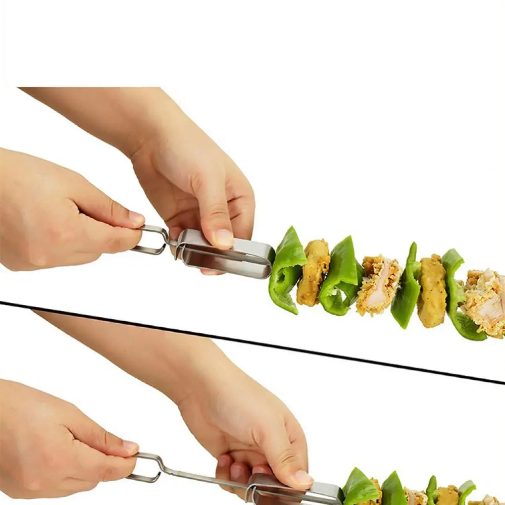 Stainless Steel Barbecue Skewers Flat Metal Kabob Sticks With Sliding Bar For Easy Food Removal Outdoor Grilling Accessories