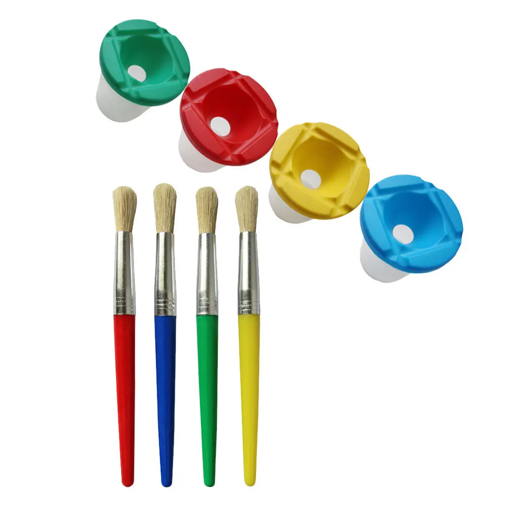 

Painting Brushes Set 4 Wash Cups Spill Proof Transparent Diy Art Tool For Kids Color Mixing Painting Cup Brush Tool