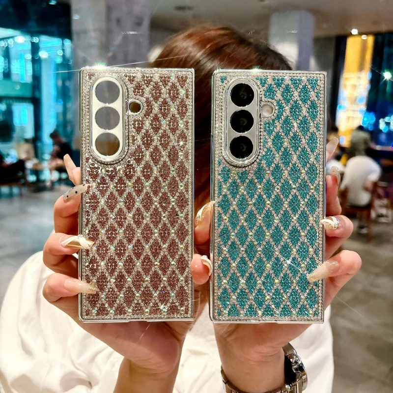 

Чехол Diamond Grid Z Fold7 — чехол с гальваническим покрытием и кристаллами и стразами для Fold4/5/6 — роскошный складной корпус