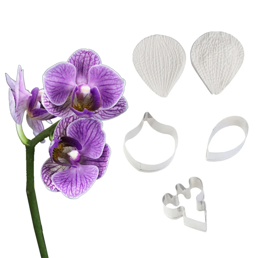 5pcs/set Orchid Petal Veiner Silicone Mold Stainless Steel Cutter Molds DIY Handmade Fondant Flower Mould Cake Decorating CS419