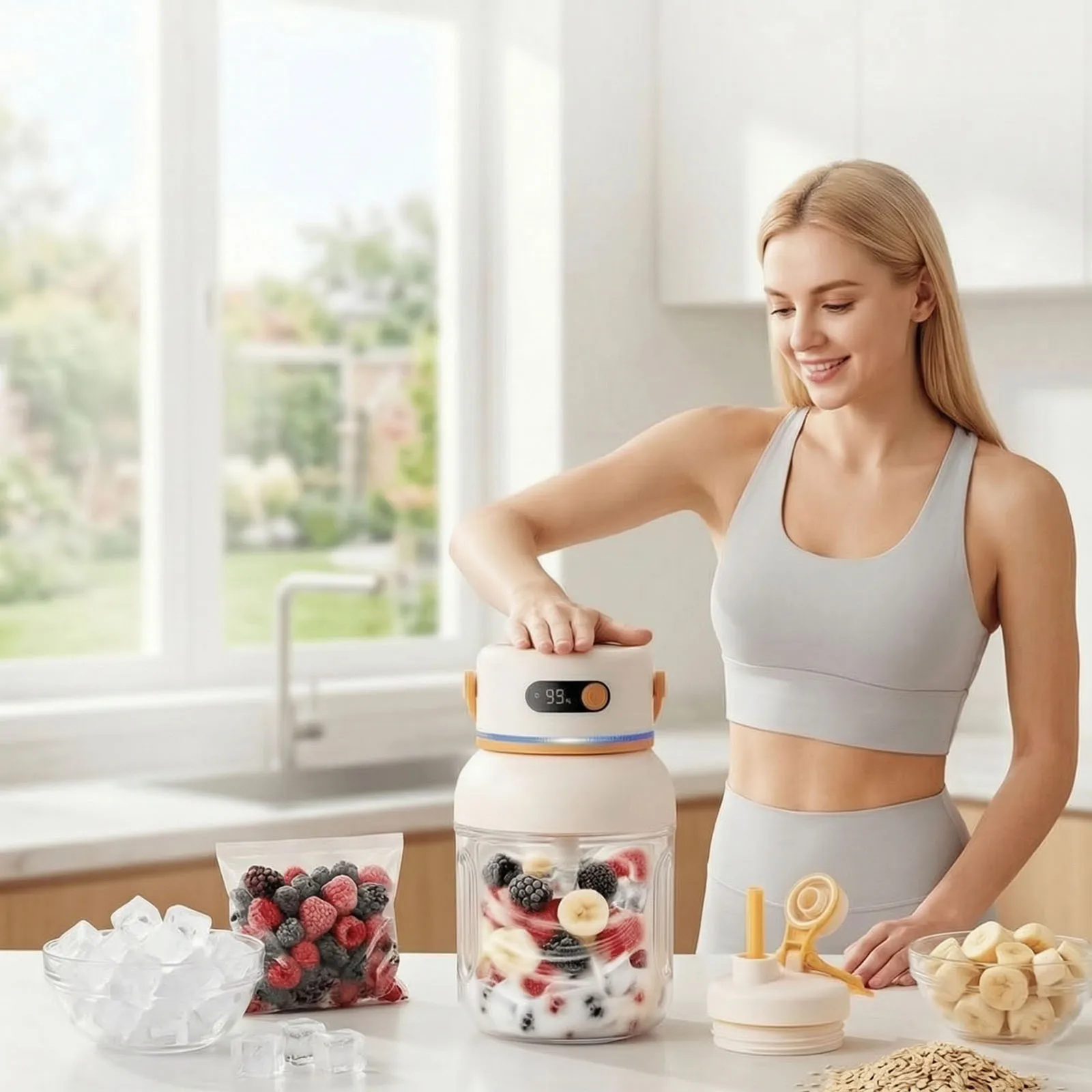 2-In-1 38 Blades Mini Wireless Personal Cup with Digital Display Multi-Functional Juicer Cup for Gym&Home&Office&Sports Outdoor