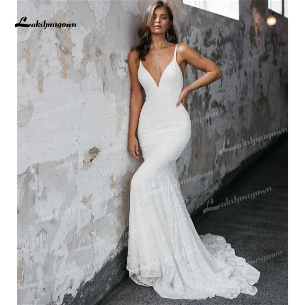 Lakshmigown V Neck Mermaid Wedding Dress 2025 Court Train Lace Sexy Wedding Gown bruiloftsjurk vestidos de novia bohemio  access