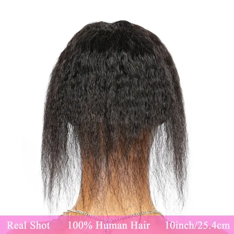 Kinky Straight Hair Clips Human Hair Topper With Bangs Clip in Hair Extension Human Hair Toppers Hair For Women Natural Color