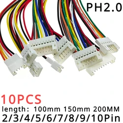 10PCS PH2.0 2/3/4/5/6Pin Pitch 2.0mm Connector Wire PH Plug Female Battery Charging Cable 100mm 150mm 200MM Length 26AWG