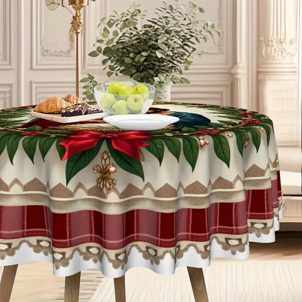 1 peach blossom leather fabric tablecloth with Christmas nativity scene design, perfect for holiday home decoration