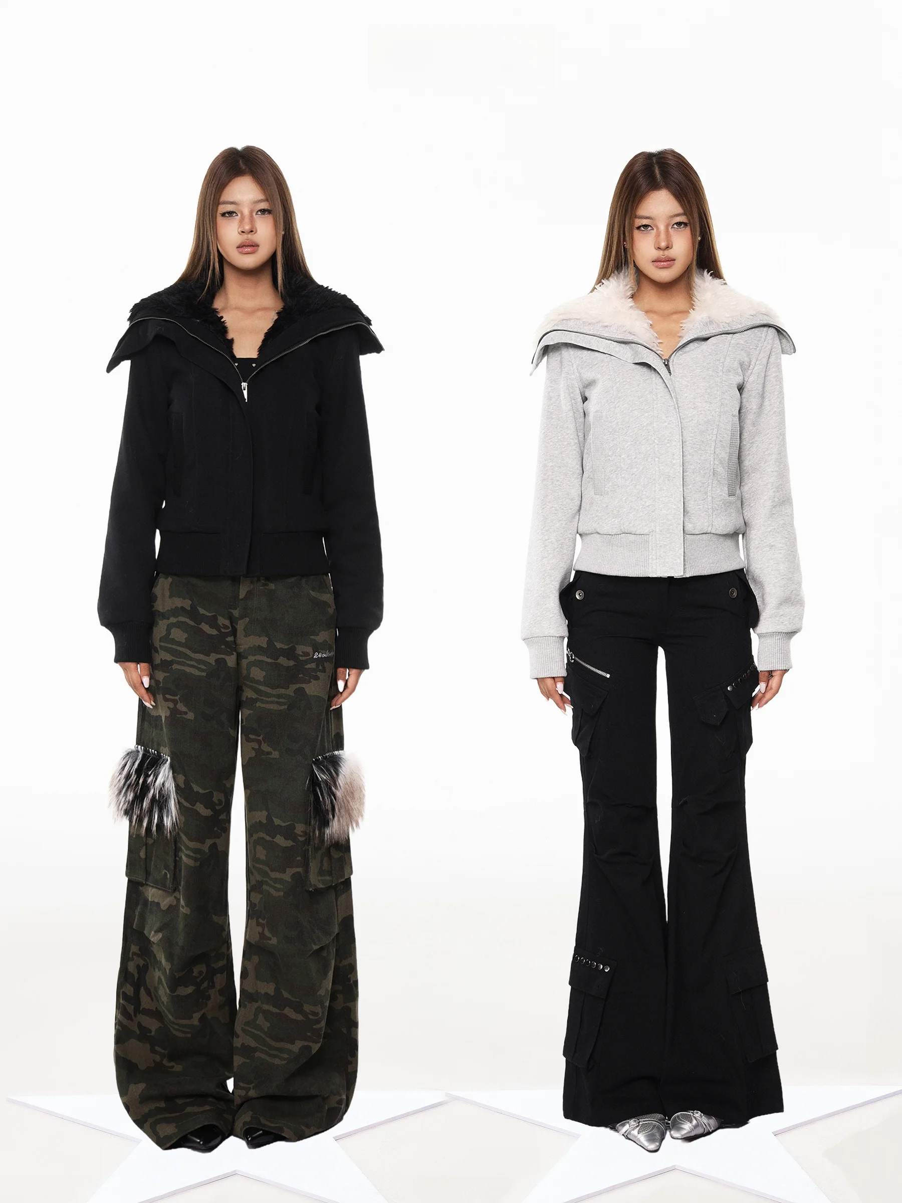 

American Sle Fce Lined Stand Collar Sweatirt Women's Winter Warm Outerwear Slim Fit ort Cotton Jaet