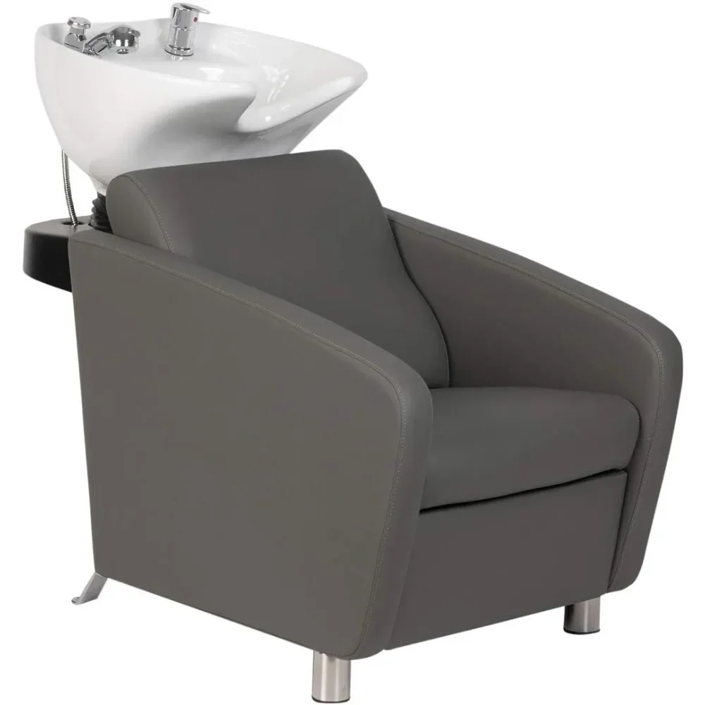 Shelby Backwash Unit - Salon Shampoo Chair & Deep Tilting Porcelain Shampoo Bowl, Dual Function Nozzle,Extra Wide Seat and Extra