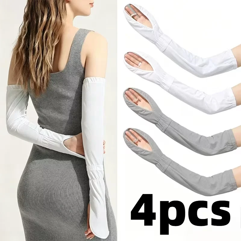 4Pcs Summer Sun Protection Sleeves Adjustable Breathable Driving Long Sleeves Cooling Finger Loop Anti UV Cycling Sleeves