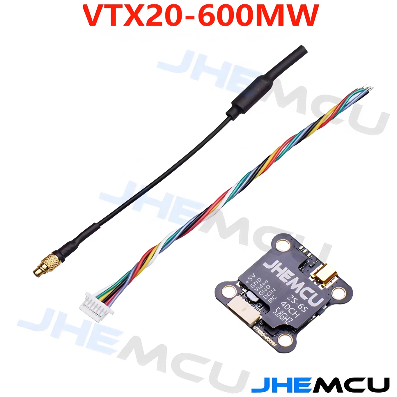 JHEMCU Crossover 5.8G Image Transmission VTX20-600 FPV Transmitter PitMode 25mW 100mW 200mW 400MW 600MW 7-26V Adjustable VTX