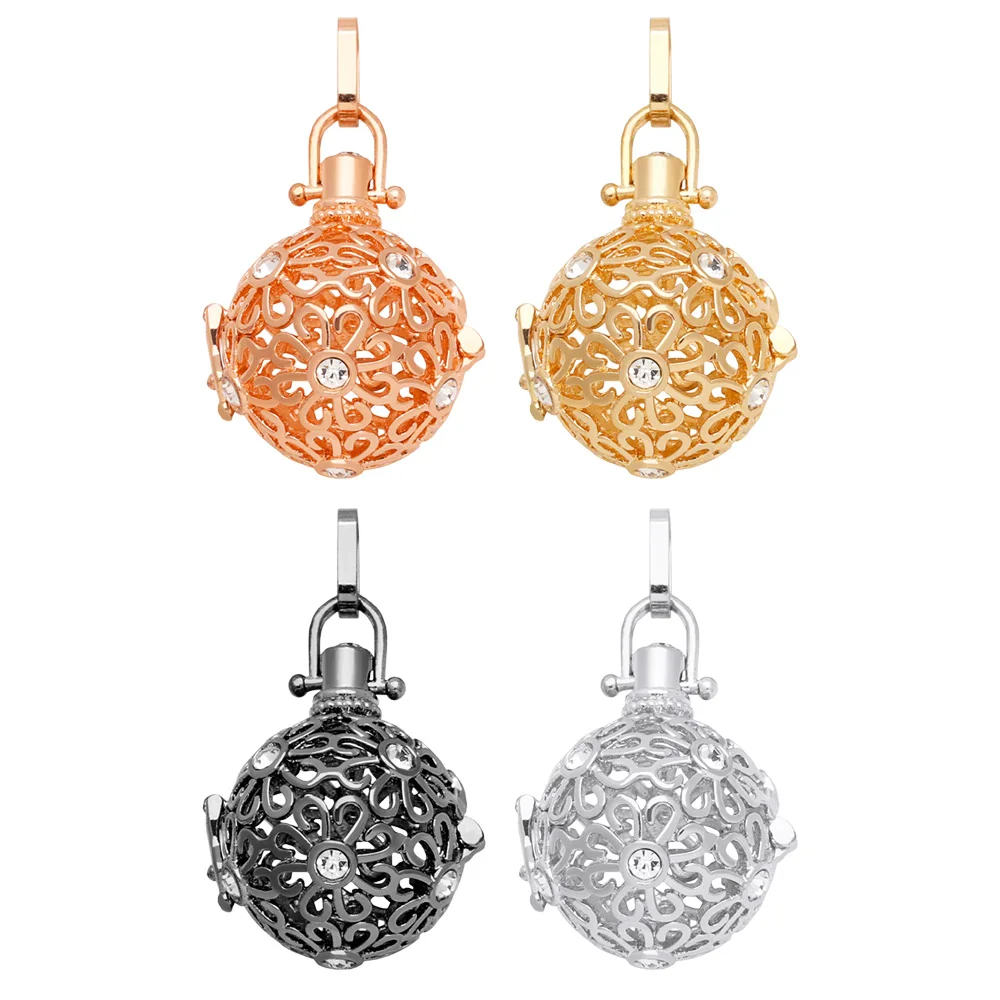 OCESRIO Big Retro Hollow Cute Daisy Harmony Ball Necklace Pendant for Pregnancy Women Copper Gold Plated Wishing Ball pdtb460