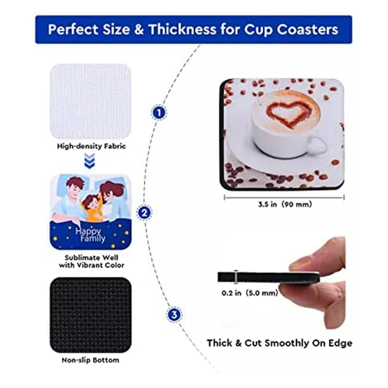 Sous-verres carrés vierges à Sublimation F-T, 20 pièces, 3.5X3.5 pouces/5MM pour Sublimation thermique