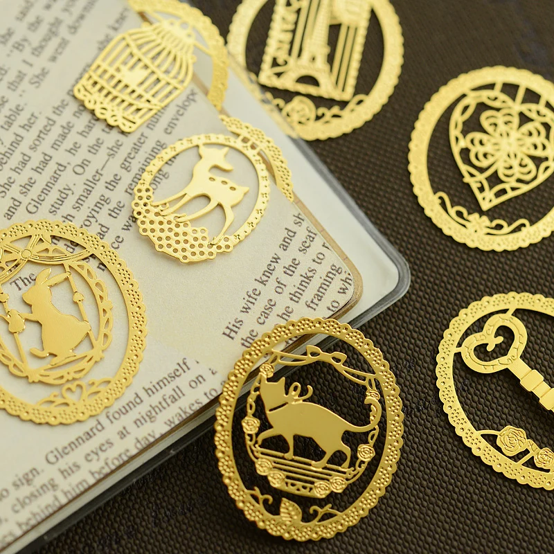 1pcs Mini Metal Bookmark for Book Lace Ring Cartoon Cat Rabbit Key Page Clips Unique Reading Gift Office School A6833