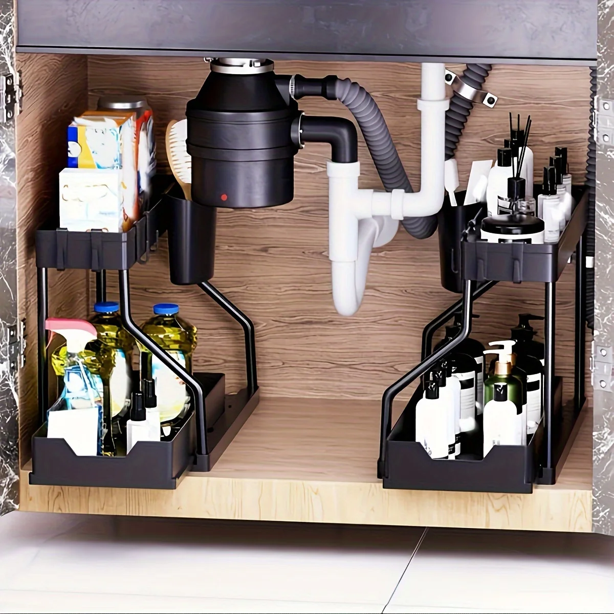 Novo em forma de r simples economia de espaço 2 camadas pull out caixa de armazenamento durável grande capacidade cozinha banheiro organizador de gaveta essencial