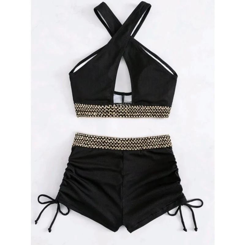 Black Separate Swimsuits Tankini Set Female Swimwear Sports Beach Swim Wear Two-Piece Bathing Suit Pool Women Swimming Suit 2024