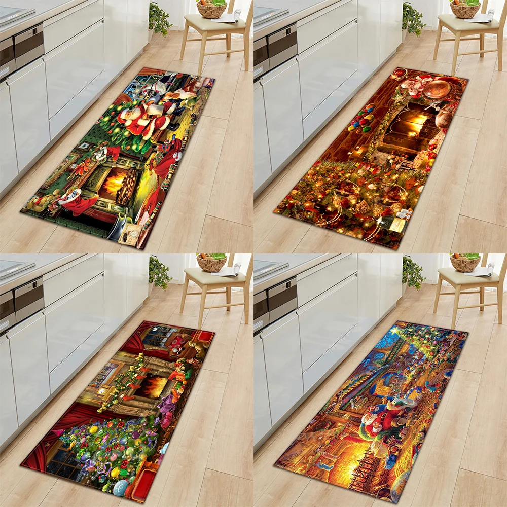 

Рождественский кухонный ковер, коврик для входной двери, украшение для гостиной, спальни, прихожей, ванной, противоскользящие ножки