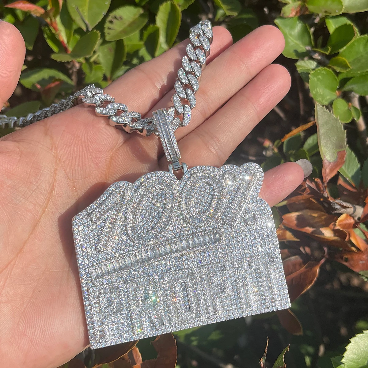 Bubble Letter Iced Out Necklace for Men 100% Perfect Prong Cubic Zirconia Pendants Real Gold Plated Hip Hop Jewelry