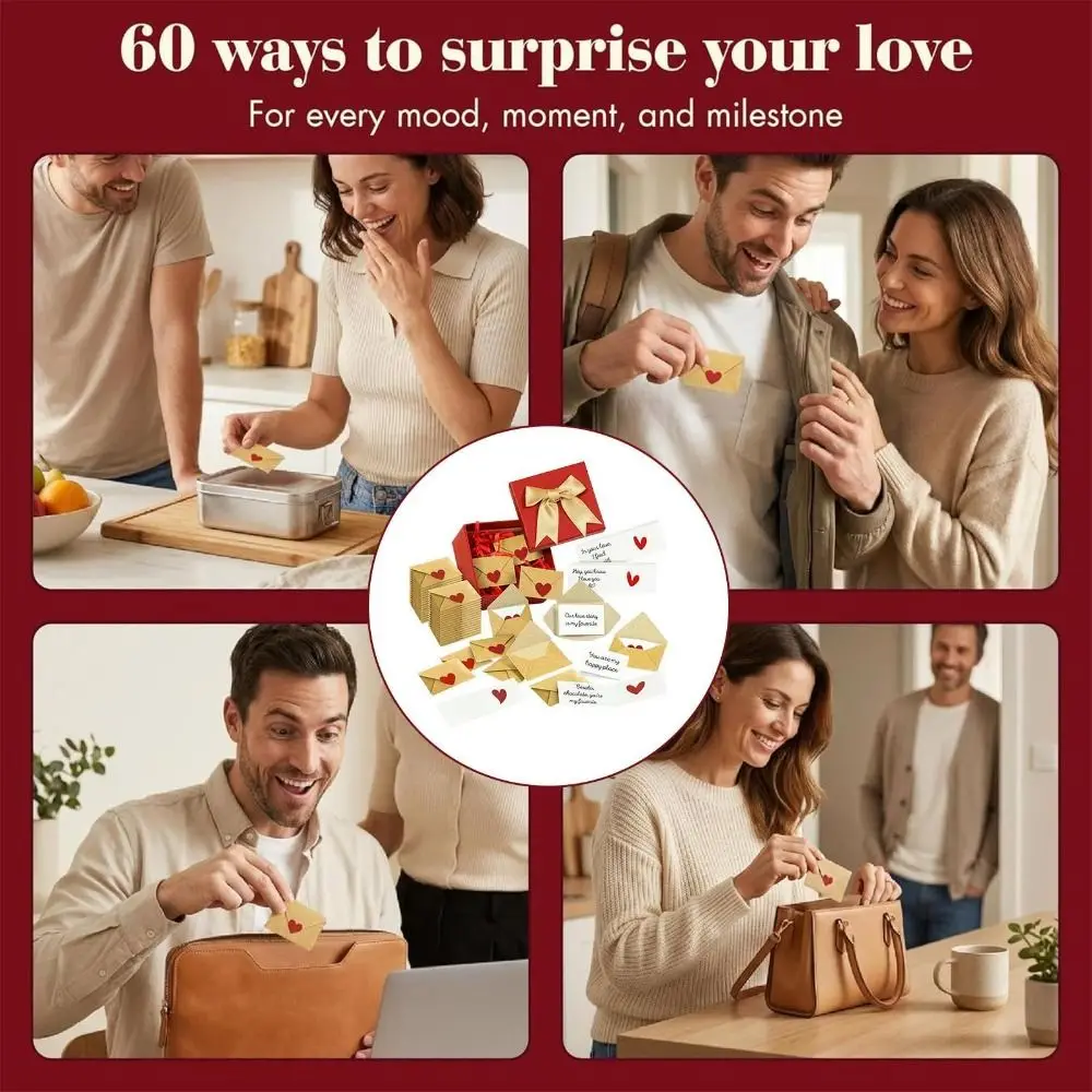 30/60Pcs Pre-Written Cards Love Letters Envelope Set Blank Mini Cards Elegant Box Love Notes Kit Heart Stickers Elegant Box