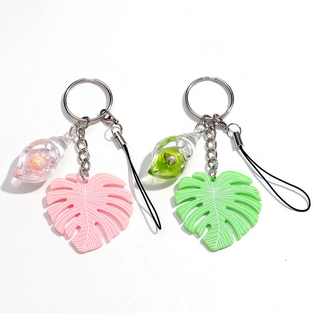 Bohomia Acrylic Monstera Transparent Conch Keychains for Women Boho Leaf Plant Chain Bag Car Phone Pendant Accessories Gifts