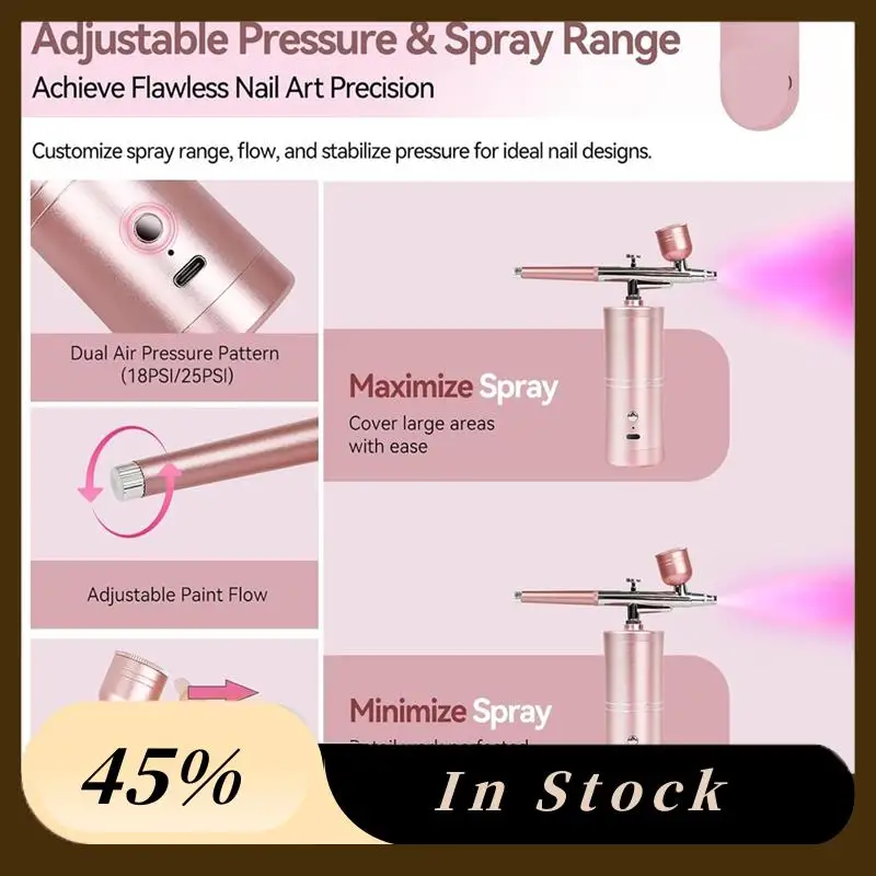 

A78K New Super-Stable Airbrush Kit: 25 PSI Precision Airbrush For Nails Rechargeable Dual-Mode 0.3Mm Nozzle Nail Airbrush Machin