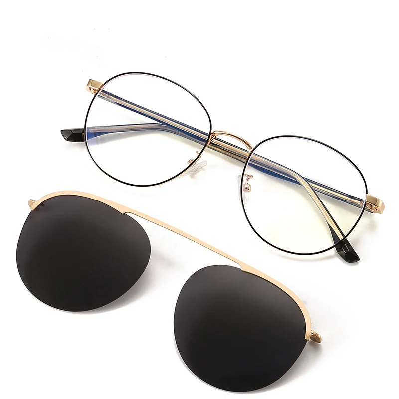 KANDREA  Metal Fashion Round Glasses Frame Women\'s New Sunglasses UV400 Polarized Sunglasses Myopia Magnet Eyeglasses 7007