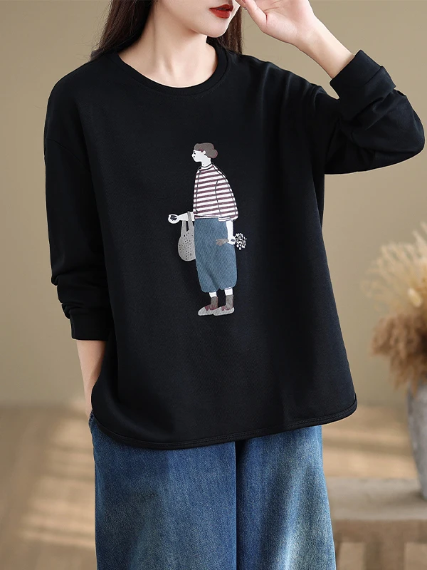 

Женская повседневная толстовка с длинными рукавами, модный принт, удобный свободный крой, осенне-зимняя одежда высокого качества, уличная одежда