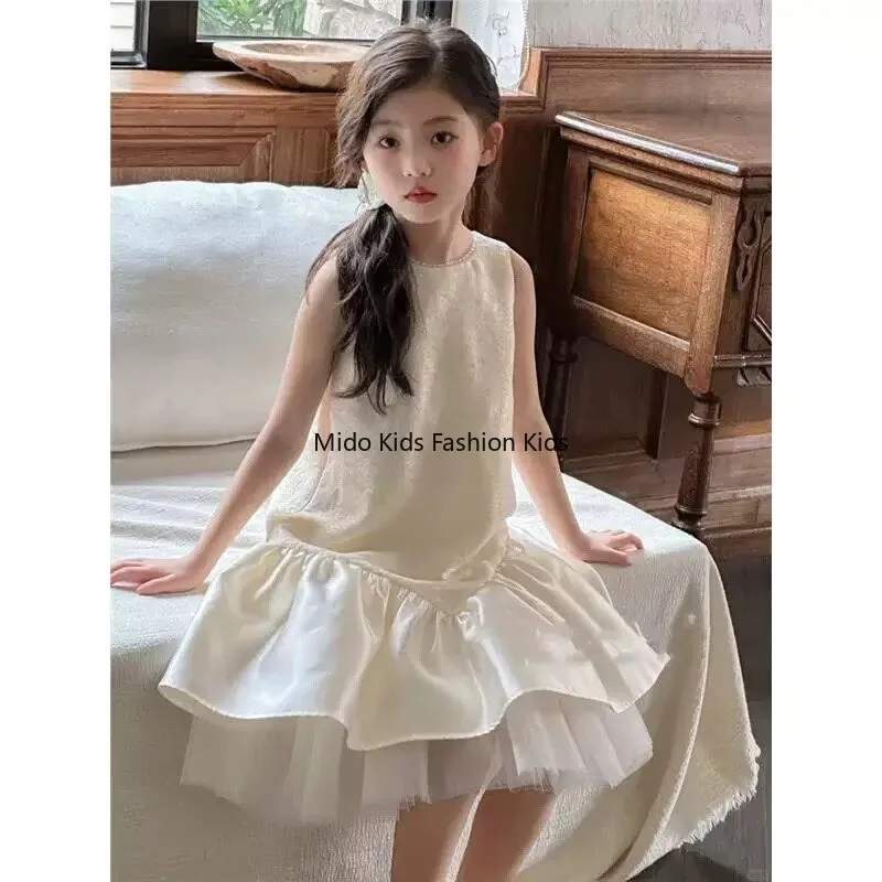 

Новое милое платье принцессы для девочек, симпатичное платье-жилет без рукавов, наряд для малышей 3-8 лет, на рост 90-140 см