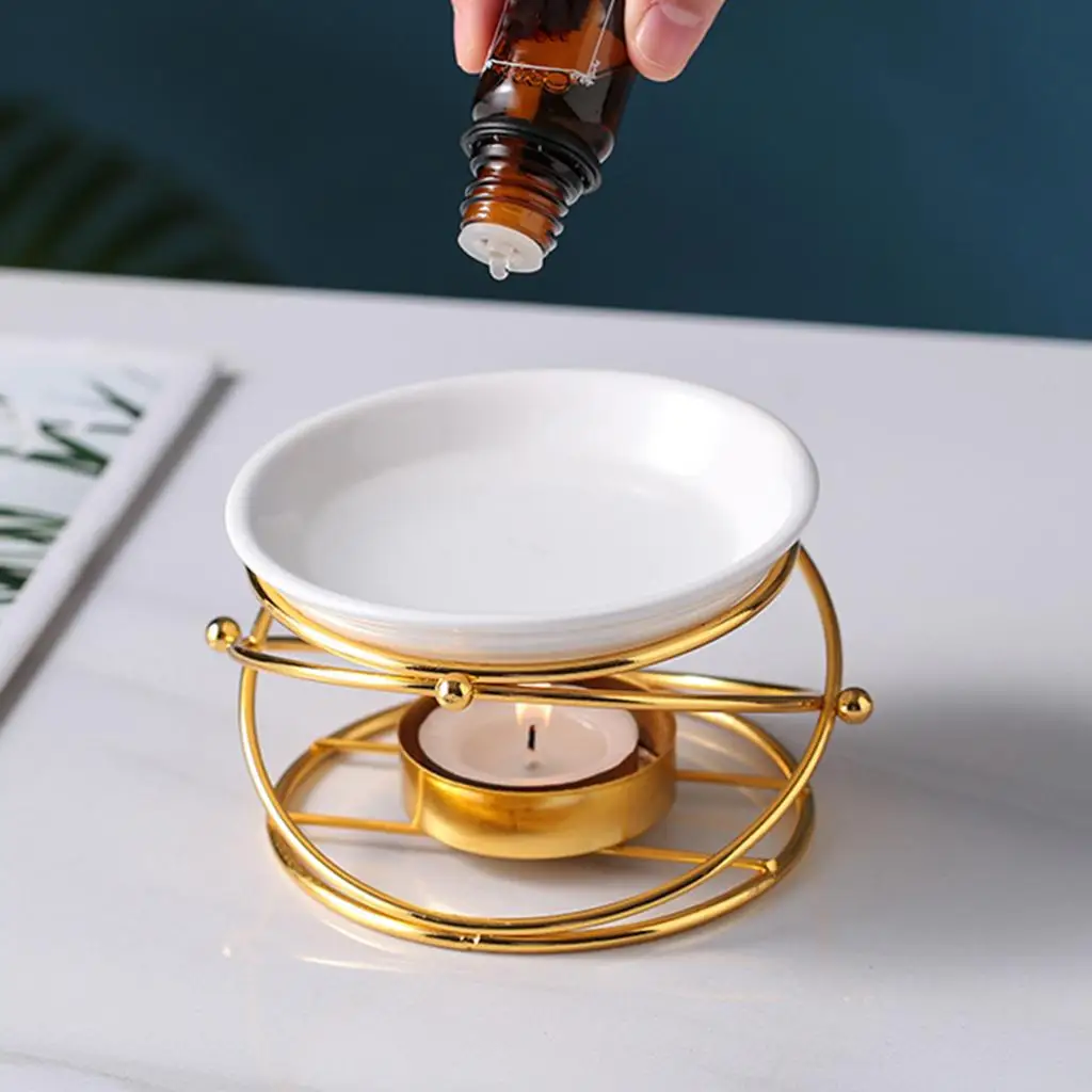Ceramic Metal Scented Wax Melt Burner Essential Oil Warmer Aroma Lamp for Reading Nook Party Night Yoga Room