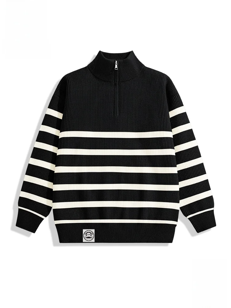 

American Retro Stripes Sweater Men's Autumn Winter New f Zip Knitted Coat Loose Fit Soft Warm Long Sve