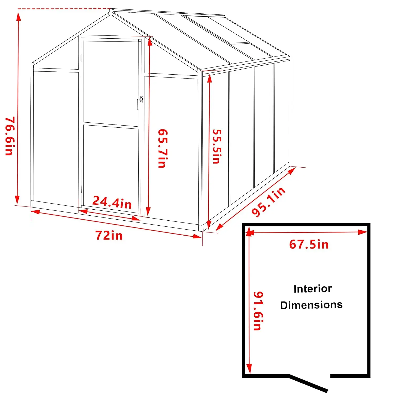 6x8 FT Aluminum Frame Greenhouse, Heavy-Duty Polycarbonate Greenhouse with Lockable Door and Adjustable Roof Vent, Walk-in Green