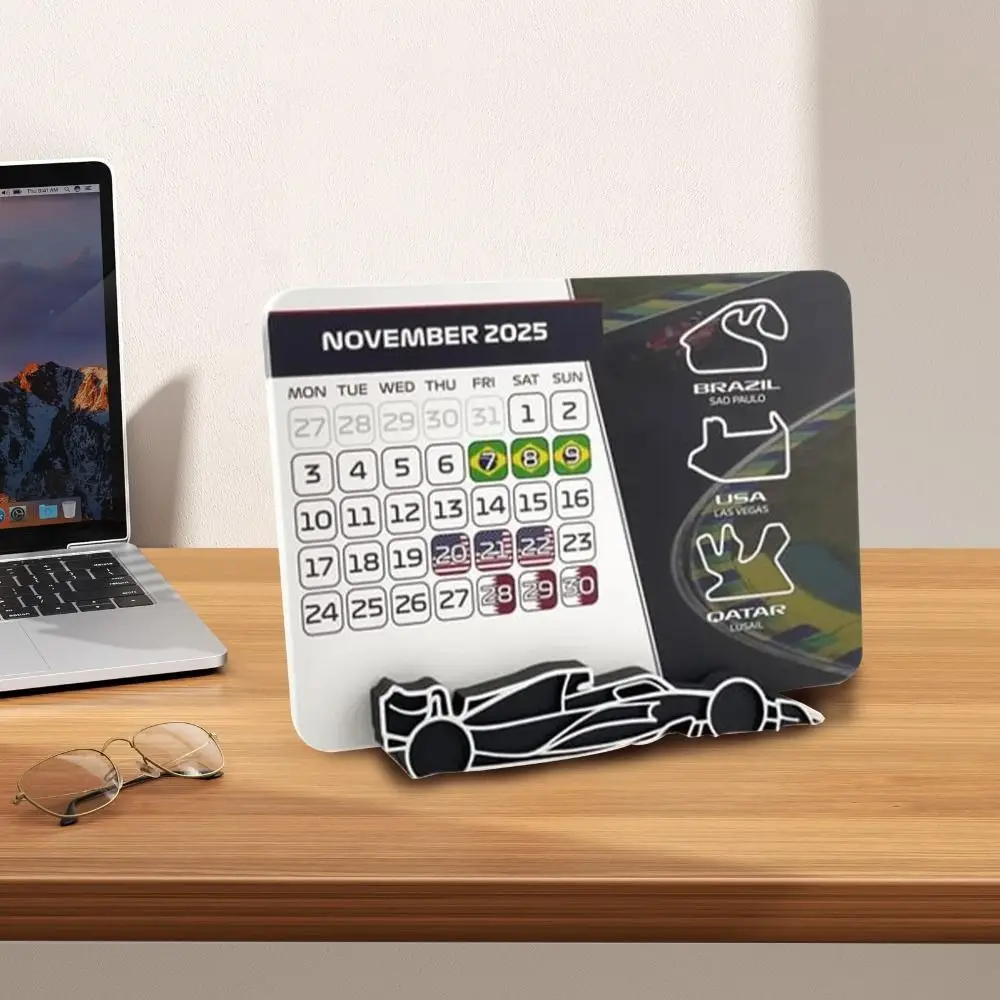 Formel 1 2025 Rennkalender 7,0" x 5,5" mit F1 Autoständer Motorsport-Enthusiastenkalender F1 Rennplankalender als Geschenk