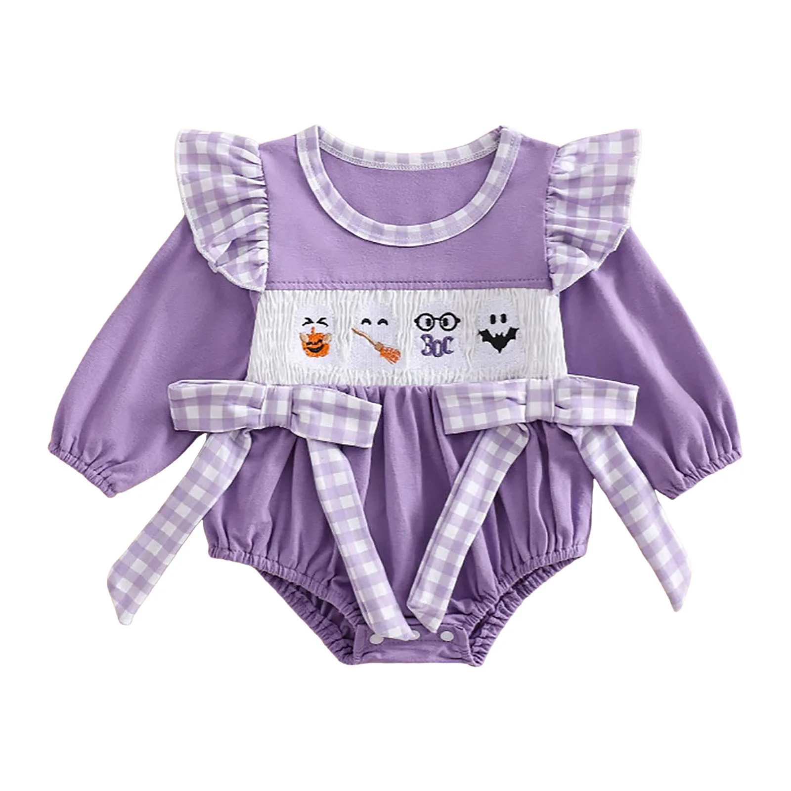 

Infant Shirt Baby Girl Halloween Outfit Embroidery Bubble Romper Ruffle Crewneck Bodysuiy Jumpsuit Kids Clothes Girls 18 Months