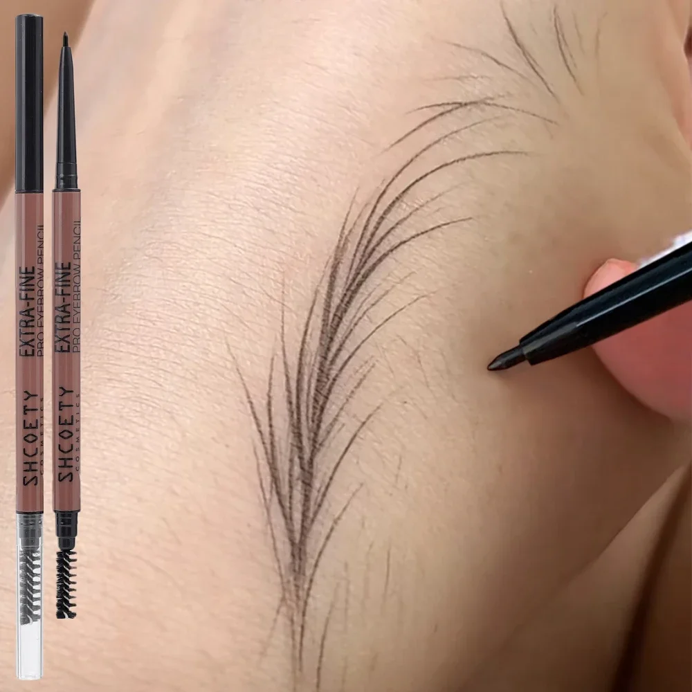 Smooth Waterproof Eyebrow Pencil Double-head Lasting Ultra-fine Black Brown Brows Makeup Natural Eyeliner with Brush Cosmetics