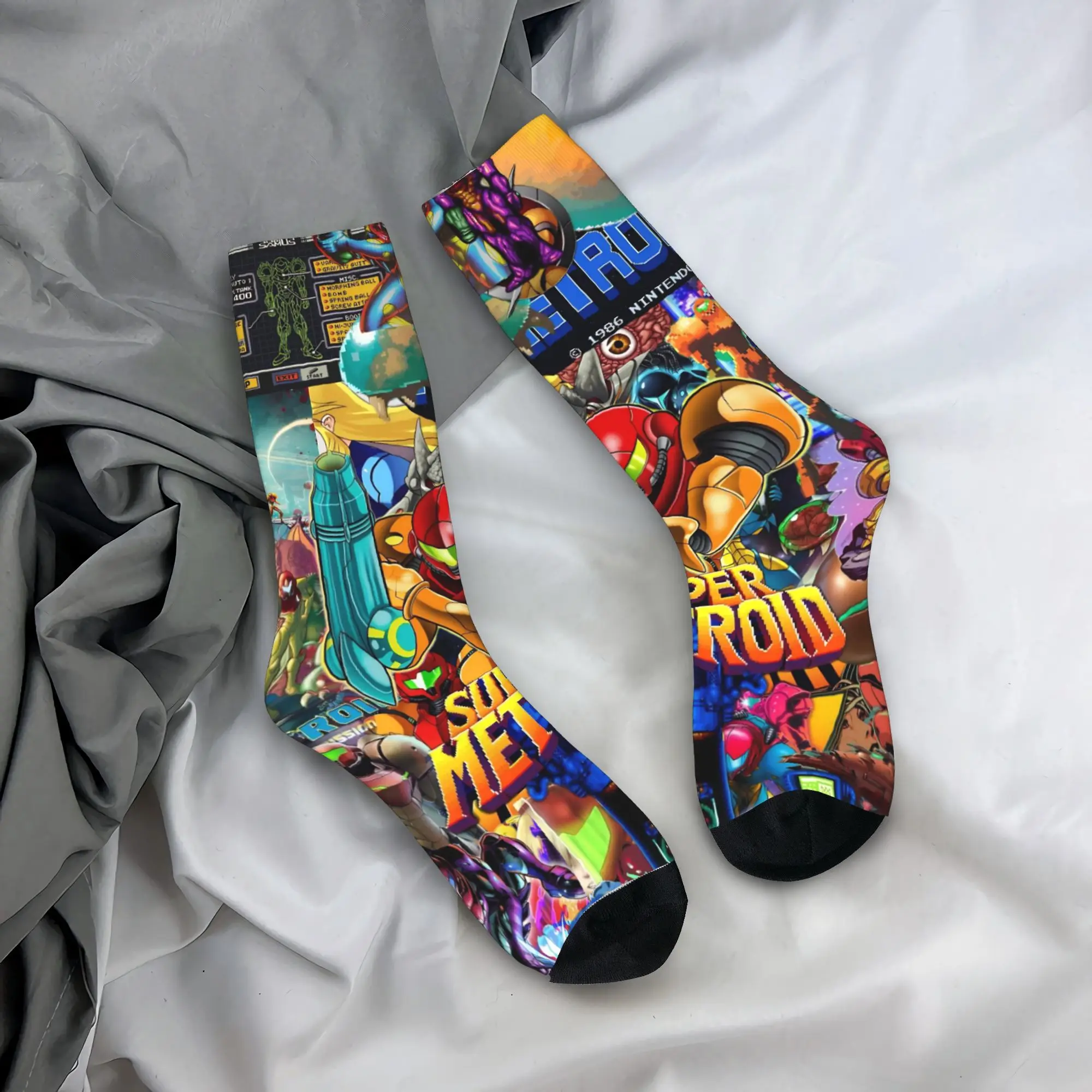 Metroids Hero Game Socks  Gothic Stockings Couple Soft Breathable Climbing Socks Autumn Design Anti-Slip Socks