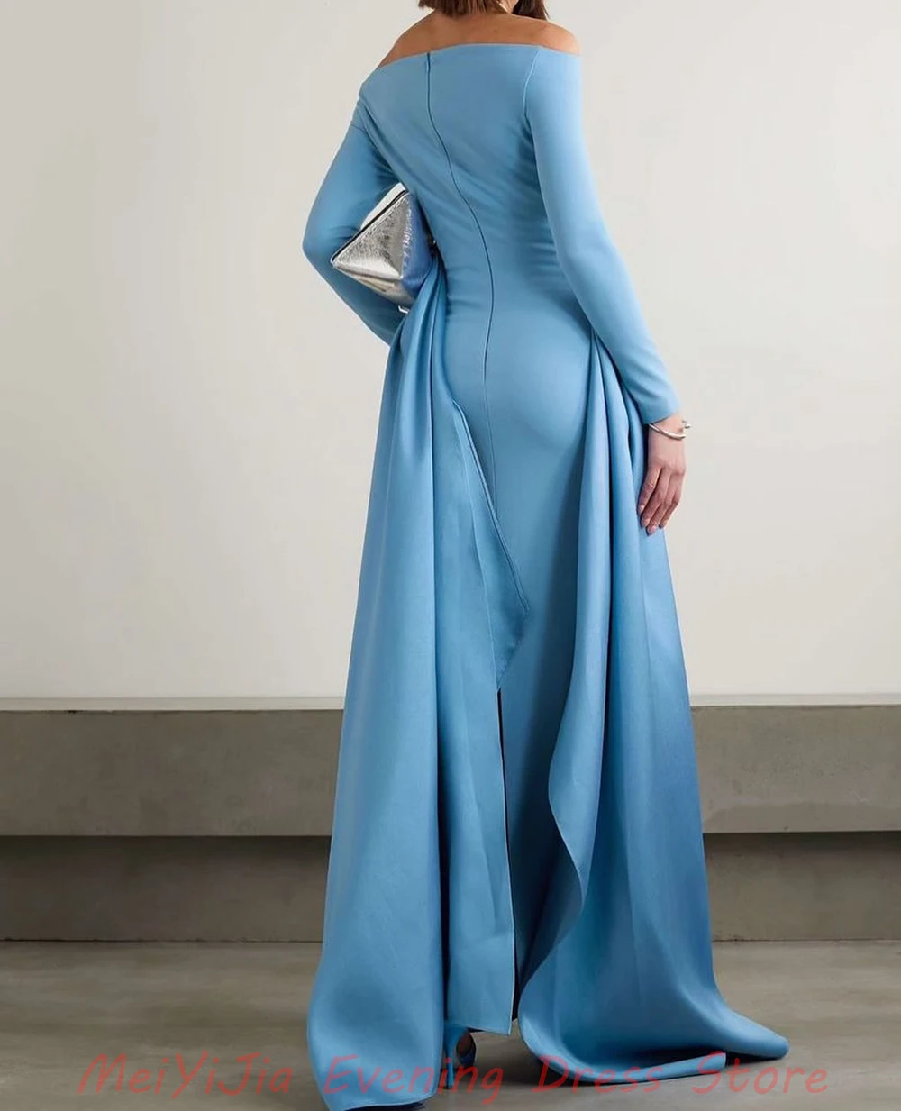 Meiyijia Boat-Neck Peplum Ruffles Luxury Long-Sleeves Floor-Length robes de soirée فساتين سه Arabia 2024 Sexy Evening Dresses
