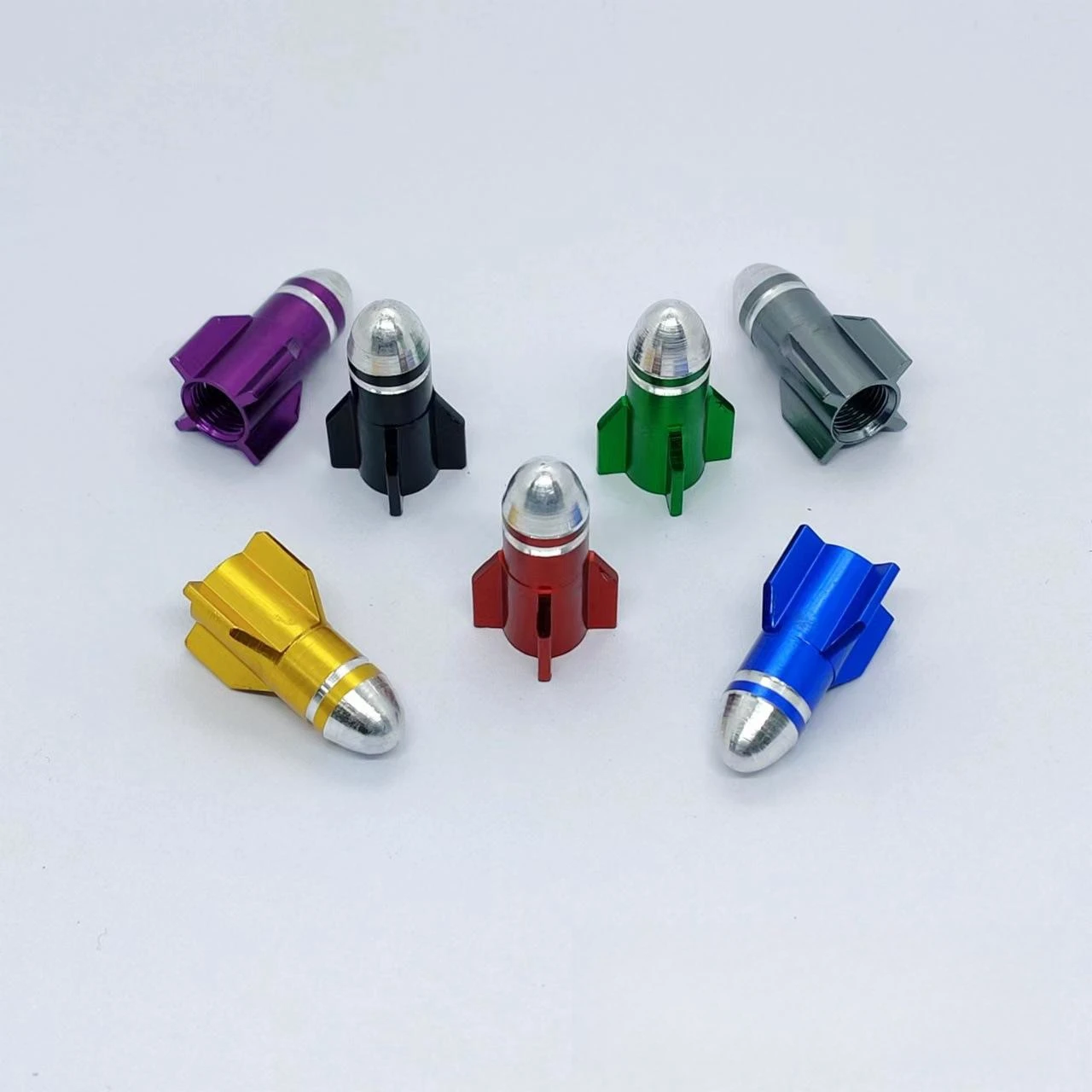 4pcs Valve Cap Tire Rocket Head Series 1 Round Head Patterned Rocket Head Valve Cap 4