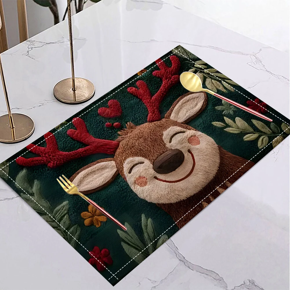 Welcome Dwarf Placemat with Green Tree and Snowflake Design Rectangular Placemat Suitable for Kitchen Party Placemats Decoration