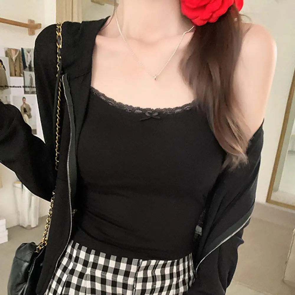 1PC ผู้หญิง Camisole เสื้อแขนกุดสีทึบแฟชั่นลูกไม้เย็บกับหน้าอก Pad ลูกไม้เสื้อกล้าม Bra Pads