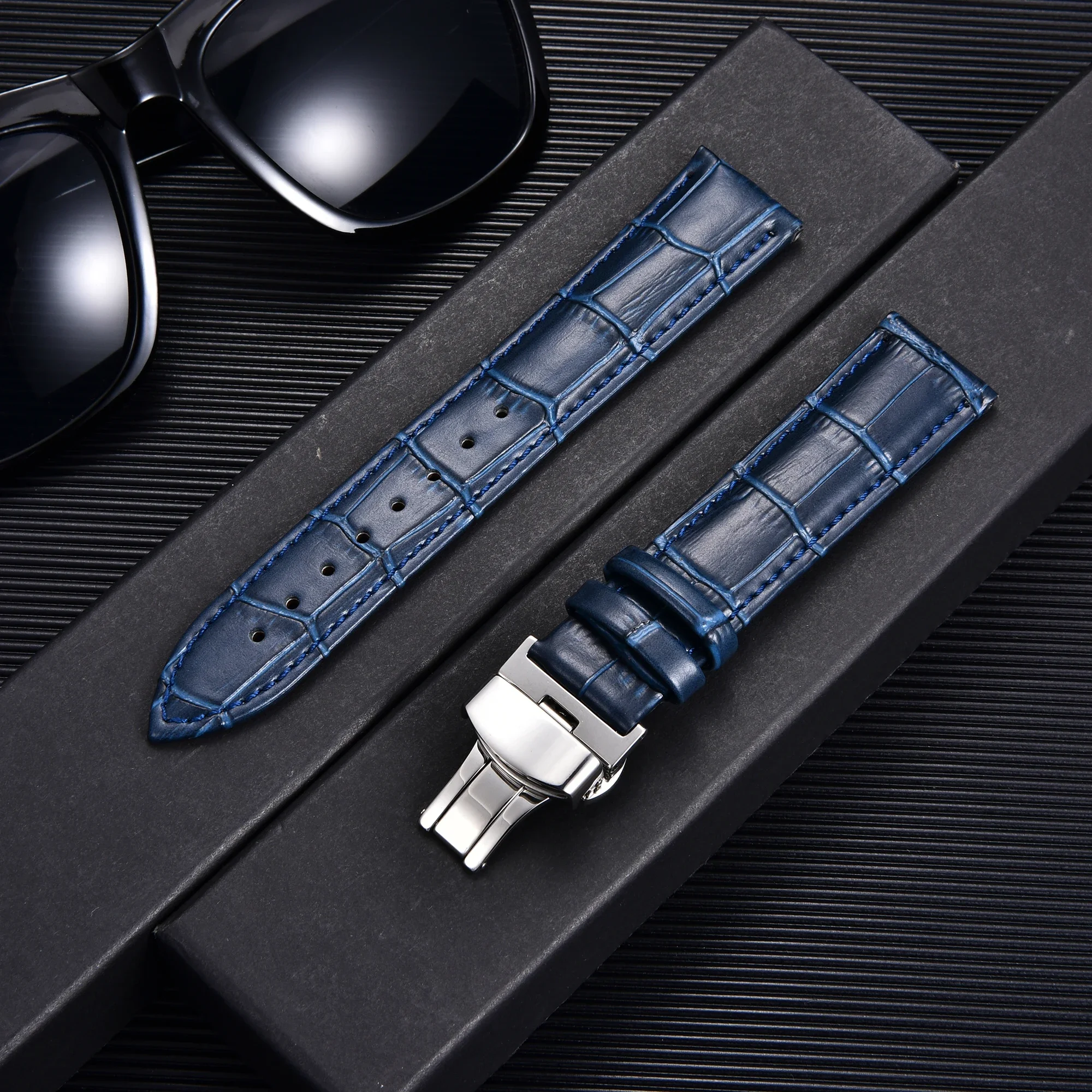 Watch Accessories Watch Strap 18mm 20mm 22mm 24mm Cow Leather Watchband Stainless Steel Butterfly Buckle Wristwatch Straps