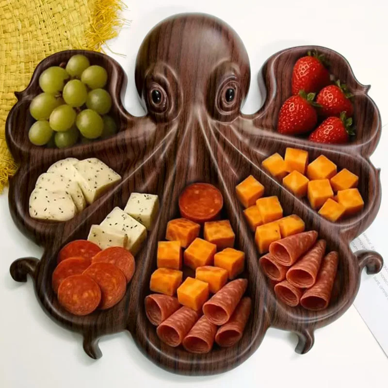 Octopus Food Platter Octopus Shaped Wooden Serving Tray for Cheese Platter Charcuterie Board Fruit Dish Decorative for Kitchen