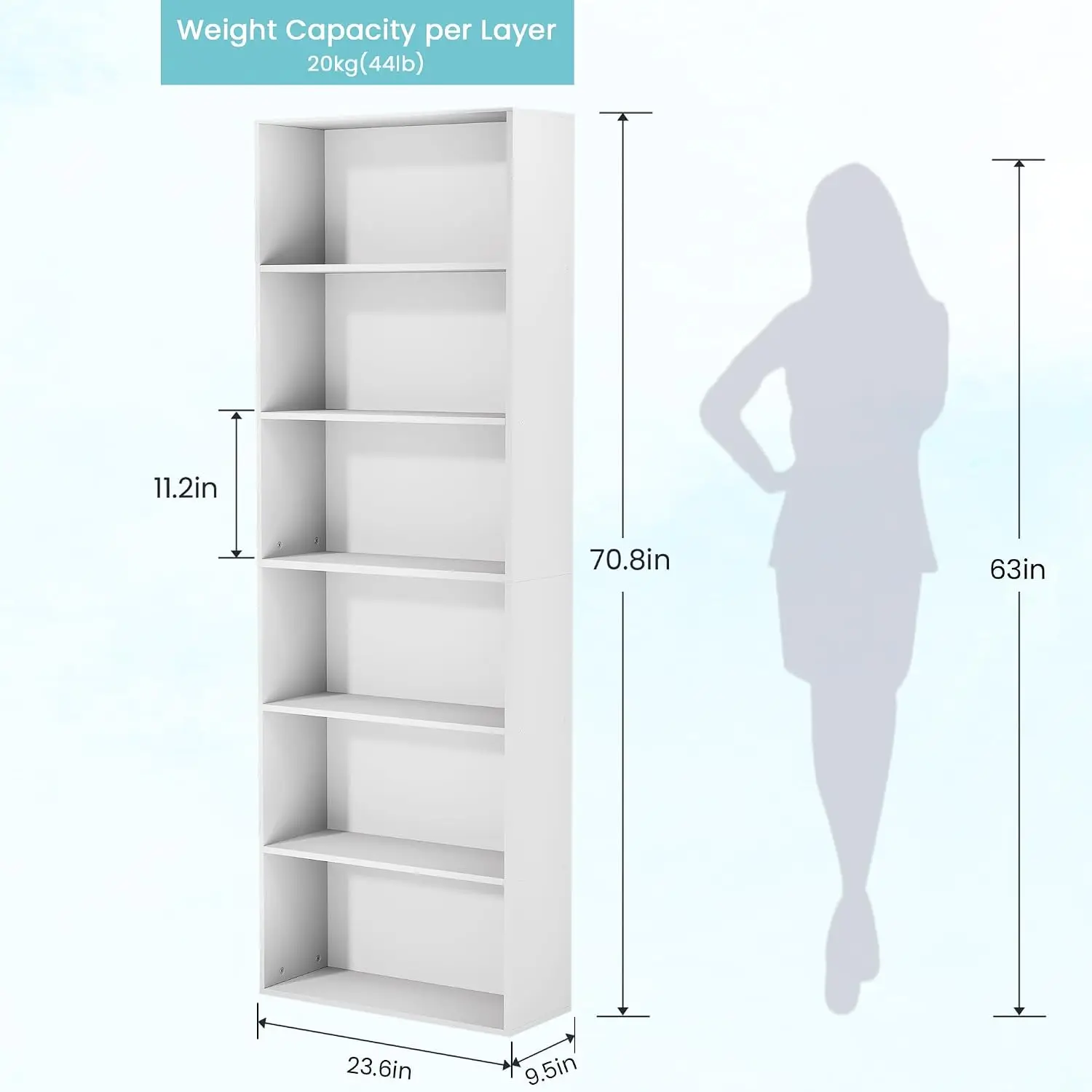 71 Inch Tall 6 Tier Bookshelf Large Open Display Bookcase Ample Storage Floor Standing Book Shelf Living Room Home Office Bedroo