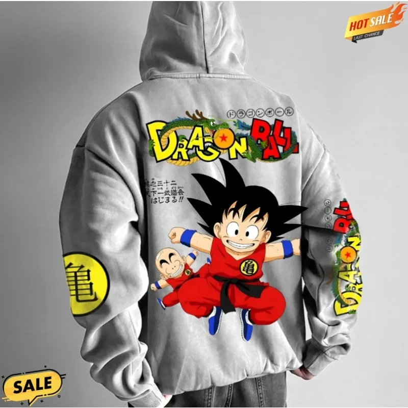 Dragon Ball Kapuzenpullover Cartoon-Druck Streetwear Locker Geschnittene Freizeitkleidung Anime-Stil Herbst und Winter Baumwolle Unisex