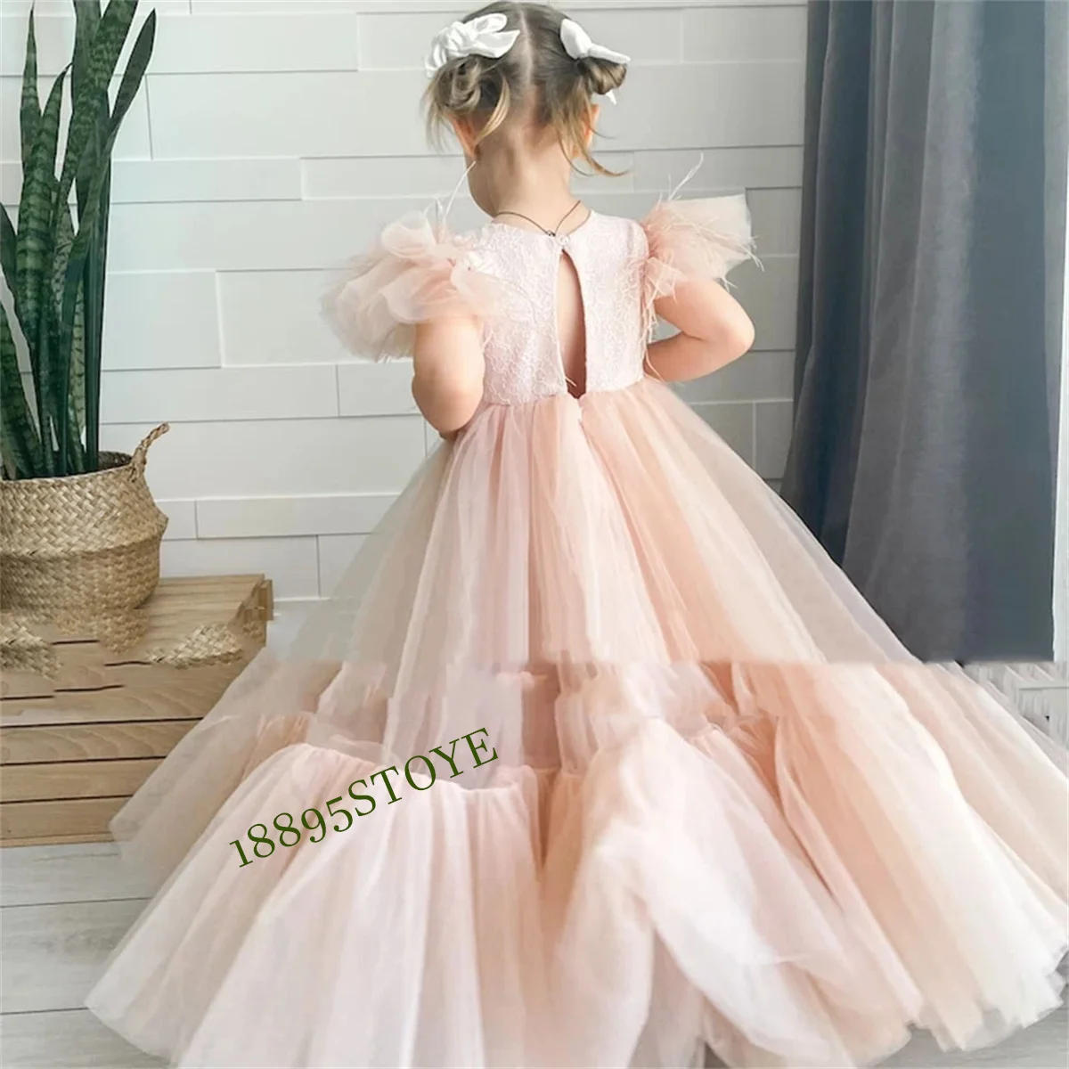 Vestidos de niña de flores rosas personalizados, elegante vestido de fiesta de princesa para niños, fiesta de cumpleaños, lazo Simple, largo hasta el suelo, primera comunión Dr