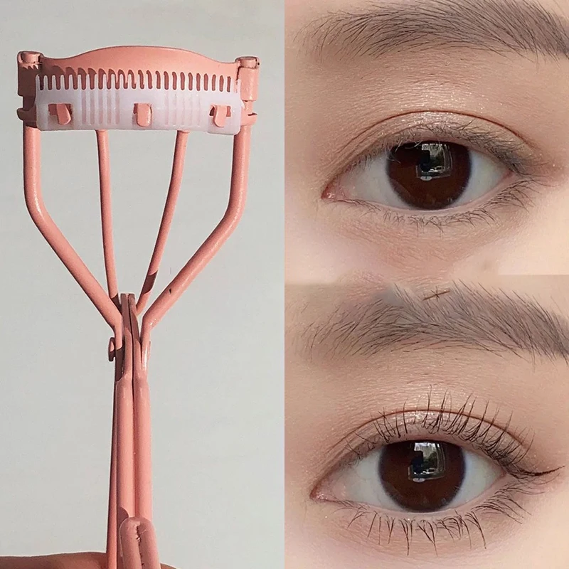 Pink Eyelash Curler with Eyelash Comb Handheld Long Lasting Metal Eyelash Curler Clip Big Eye Cosmetic Tools Women Beauty Tools