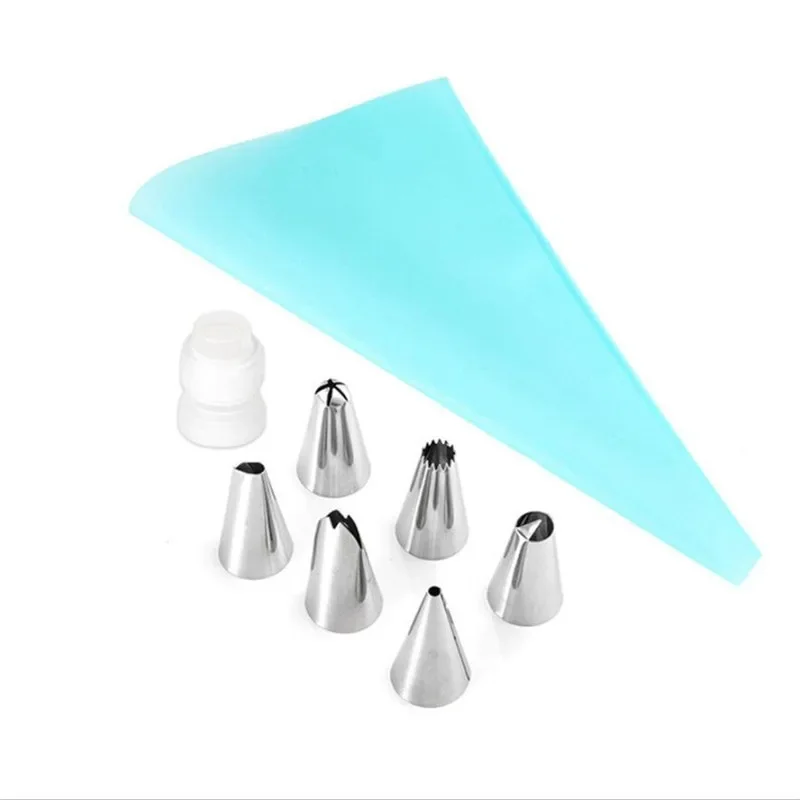 Silicone Kitchen Accessories Icing Piping Cream Pastry Bag 6 Stainless Steel Nozzle Set DIY Cake Decorating Tips Set