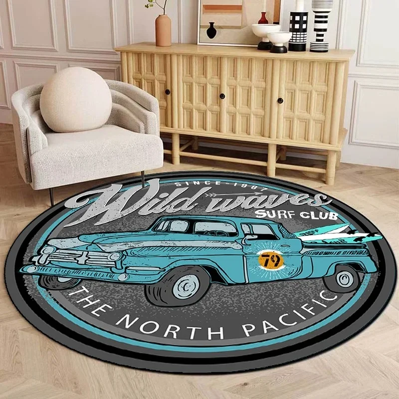 

Retro Poster Round Carpet Living Room Bedroom Mat Rent Car Home Decor Children's Room Floor Rug Bath Mat Doormat Entrance Carpet