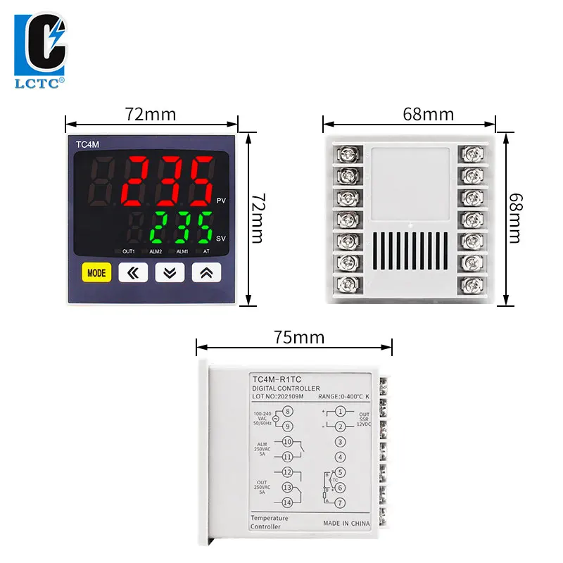 LCTC PID Temperature Controller SSR+RELAY 4-20mA Output Multi Input 72*72 Digital Panel Intelligent Instrument Regulator TC4M