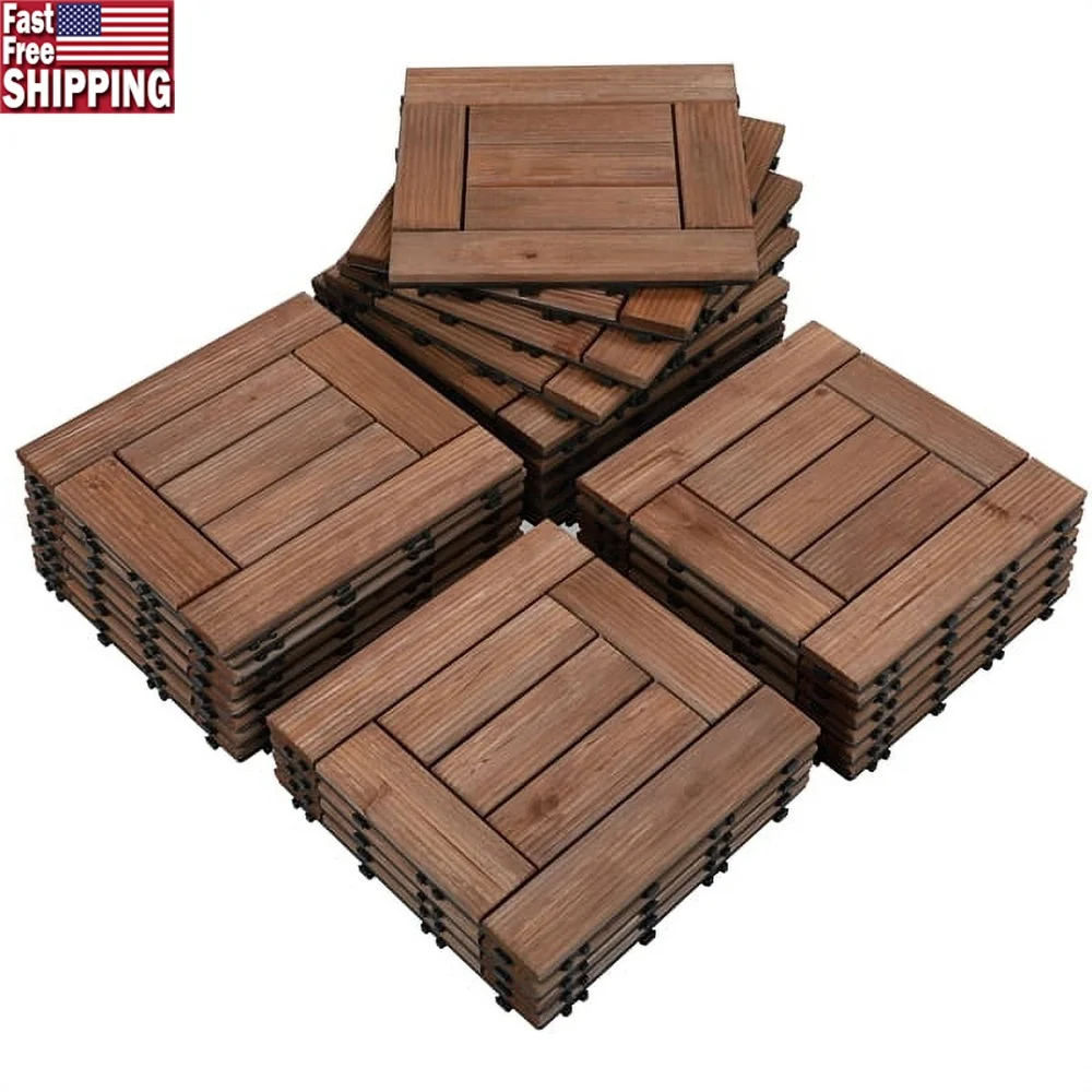 

Interlocking Wooden Flooring Tiles 12x12 Natural Fir Wood Pack of 27 Durable Anti-Slip Easy Installation Indoor Outdoor Use