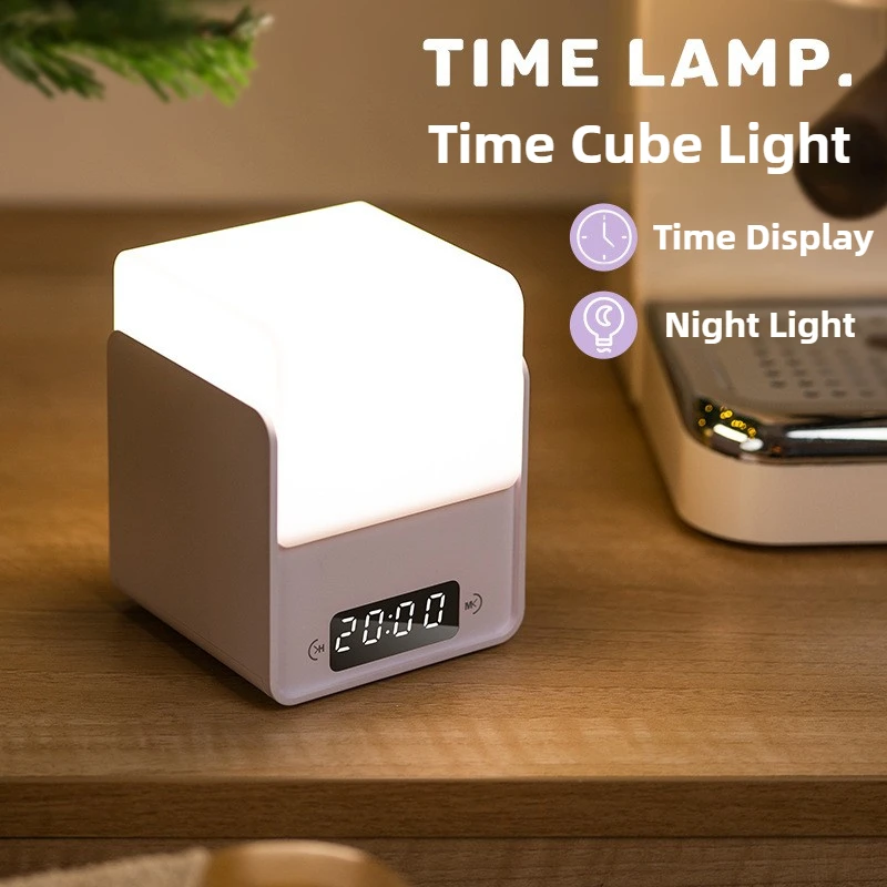 

Cube креативный ночник перезаряжаемый 3-цветный куб с регулируемой яркостью настольная лампа электронные цифровые часы настольный декоративный светильник для спальни