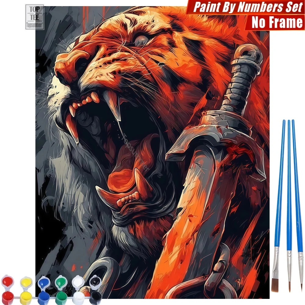 

Набор для цифровой живописи маслом «Кровавый тигр с мечом» - Яркий настенный декор с изображением тигра с мечом, подарок на Новый год для друга