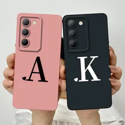 For Vivo Y100 5G Case vivo V30 lite 4G Phone Case Vivo V40 SE Y100 4G Cute Initial Letters Square Silicone Shockproof Back Cover